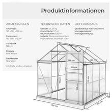 Laden Sie das Bild in den Galerie-Viewer, Alu Gewächshaus mit Stahlfundament 190x185x195 cm