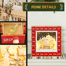 Laden Sie das Bild in den Galerie-Viewer, Adventskalender mit Dorfszene, 24 große Schubladen, 34 x 7 x 34 cm, Rot