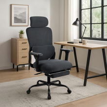 Laden Sie das Bild in den Galerie-Viewer, Bürostuhl LEES mit Fußablage, ergonomisch, Stoff, schwarz