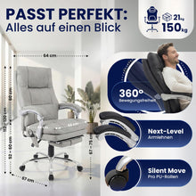 Laden Sie das Bild in den Galerie-Viewer, Massagesessel als Leder-Chefsessel SIMBA mit Liegefunktion. Bis 150 kg.