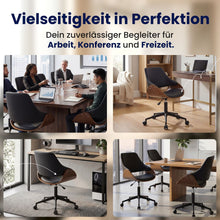 Laden Sie das Bild in den Galerie-Viewer, Bürostuhl SONTO, Walnuss-Holz, Leder schwarz