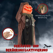 Laden Sie das Bild in den Galerie-Viewer, Animierte Halloween-Dekoration – Schädelkürbisgeist mit LED-Augen &amp; Sound, 183 cm