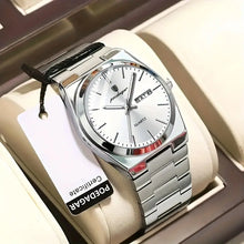 Laden Sie das Bild in den Galerie-Viewer, Elegante Herren-Armbanduhr, Stahlband mit weißem Ziffernblatt. 42mm Durchmesser