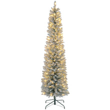 Laden Sie das Bild in den Galerie-Viewer, Künstlicher Weihnachtsbaum, 210 cm, mit LED-Lichterkette, schneebedeckte Zweige, flammhemmend, Metallbasis, Grün