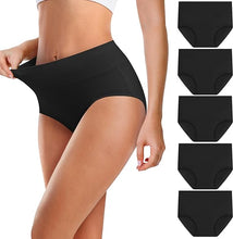 Laden Sie das Bild in den Galerie-Viewer, Damen Unterhosen – 5er Pack, hohe Taille, weiche Bio-Baumwolle, atmungsaktiv &amp; elastisch, schwarz