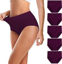 Laden Sie das Bild in den Galerie-Viewer, Damen Unterhosen – 5er Pack, hohe Taille, weiche Bio-Baumwolle, atmungsaktiv &amp; elastisch, weinrot