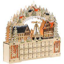 Laden Sie das Bild in den Galerie-Viewer, Adventskalender, Weihnachtsdorf, 18 LEDs, 24 Schubladen, wiederverwendbar, 45 x 9 x 42,5 cm
