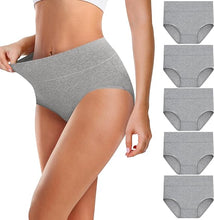 Laden Sie das Bild in den Galerie-Viewer, Damen Unterhosen – 5er Pack, hohe Taille, weiche Bio-Baumwolle, atmungsaktiv &amp; elastisch, grau