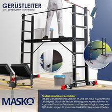 Laden Sie das Bild in den Galerie-Viewer, Multifunktionsgerüst schwarz inkl. Holzplattform. Baugerüst - Arbeitsgerüst. Inkl. 2 Rollen
