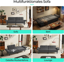 Laden Sie das Bild in den Galerie-Viewer, Sofa 3-Sitzer mit Schlaffunktion, Klappsofa, Schlafsofa mit verstellbarer Rückenlehne &amp; Armlehnen. Bettfunktion.