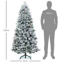 Laden Sie das Bild in den Galerie-Viewer, Künstlicher Weihnachtsbaum – 1,8 m, mit Kunstschnee und Tannenzapfen