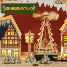 Laden Sie das Bild in den Galerie-Viewer, Adventskalender, Weihnachtsdorf, 18 LEDs, 24 Schubladen, wiederverwendbar, 45 x 9 x 42,5 cm