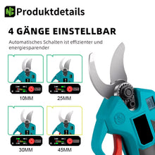 Laden Sie das Bild in den Galerie-Viewer, Automatische Akku Gartenschere 30mm Astschneider Rebschere Astschere Strauchschere. Inkl. 2 x Li-Ionen-Akku und Ladegerät.