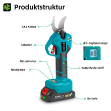 Laden Sie das Bild in den Galerie-Viewer, Automatische Akku Gartenschere 30mm Astschneider Rebschere Astschere Strauchschere. Inkl. 2 x Li-Ionen-Akku und Ladegerät.