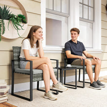 Laden Sie das Bild in den Galerie-Viewer, Rattan Bistroset, 3 teiliges Gartenmöbel-Set mit 2 Gartenstühlen und Tisch