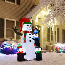 Laden Sie das Bild in den Galerie-Viewer, Aufblasbare Schneemann-Skulptur mit drei Pinguinen, 180 cm mit LED-Beleuchtung. Weihnachten Deko Luftfigur