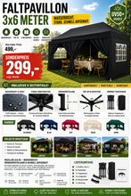 Laden Sie das Bild in den Galerie-Viewer, Faltpavillon wasserdicht. Pop Up. Mit 6 Seitenteilen. 3x6 Meter. Gartenzelt. Partyzelt. UV50+ Schutz. Einfaches Faltsystem.