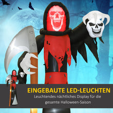 Laden Sie das Bild in den Galerie-Viewer, Aufblasbare Halloween-Dekoration –  XXL-Sensenmann mit Sense und Totenkopf, LED beleuchtet, 370 cm