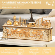 Laden Sie das Bild in den Galerie-Viewer, Weihnachtsdekoration, Weihnachtsdorf, 10 LEDs, warmweißes Licht, 45 x 10 x 25 cm, Holzdekor