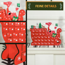 Laden Sie das Bild in den Galerie-Viewer, Adventskalender Weihnachtsmann mit Schlitten, 24 Fächer, wiederverwendbar, 22,5x8x36 cm, Rot