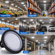 Laden Sie das Bild in den Galerie-Viewer, LED-Hallenleuchte 800W – Extra hell, energiesparend, IP66 – für Werkstatt, Lager, Garage &amp; Industrie