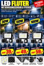 Laden Sie das Bild in den Galerie-Viewer, Neues LED Sicherheit Flutlicht Strahler mit Bewegungsmelder (Sensor) und Stecker zum direkten Anschließen. Lichtfarbe helles weiß. 30-100 Watt