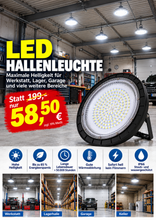 Laden Sie das Bild in den Galerie-Viewer, LED-Hallenleuchte 800W – Extra hell, energiesparend, IP66 – für Werkstatt, Lager, Garage &amp; Industrie