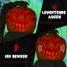 Laden Sie das Bild in den Galerie-Viewer, Animierte Halloween-Dekoration – Schädelkürbisgeist mit LED-Augen &amp; Sound, 183 cm