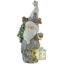 Laden Sie das Bild in den Galerie-Viewer, Weihnachtsdeko, Weihnachtsmann mit Tanne und Laterne, warme LED-Beleuchtung, Batteriebetrieb, In- und Outdoor, 55 cm