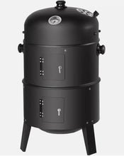 Laden Sie das Bild in den Galerie-Viewer, BBQ 3in1 Holzkohlegrill Barbecue Räuchertonne Räuchergrill Grilltonne Smoker