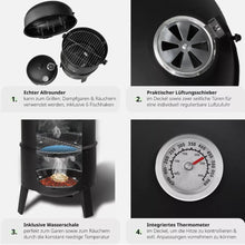 Laden Sie das Bild in den Galerie-Viewer, BBQ 3in1 Holzkohlegrill Barbecue Räuchertonne Räuchergrill Grilltonne Smoker