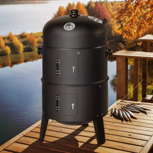 Laden Sie das Bild in den Galerie-Viewer, BBQ 3in1 Holzkohlegrill Barbecue Räuchertonne Räuchergrill Grilltonne Smoker