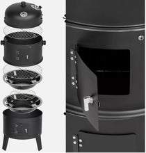 Laden Sie das Bild in den Galerie-Viewer, BBQ 3in1 Holzkohlegrill Barbecue Räuchertonne Räuchergrill Grilltonne Smoker