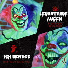 Laden Sie das Bild in den Galerie-Viewer, Halloween Dekoration Stehender Clown 173cm mit LED-Lichter Soundeffekt, pink und lila
