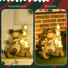 Laden Sie das Bild in den Galerie-Viewer, Weihnachtsdeko, Rentier mit Weihnachtsbaum, warme LED-Beleuchtung, Batteriebetrieb, In- und Outdoor, 44 cm