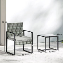 Laden Sie das Bild in den Galerie-Viewer, Rattan Bistroset, 3 teiliges Gartenmöbel-Set mit 2 Gartenstühlen und Tisch