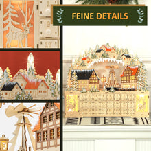Laden Sie das Bild in den Galerie-Viewer, Adventskalender, Weihnachtsdorf, 18 LEDs, 24 Schubladen, wiederverwendbar, 45 x 9 x 42,5 cm