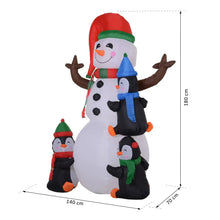 Laden Sie das Bild in den Galerie-Viewer, Aufblasbare Schneemann-Skulptur mit drei Pinguinen, 180 cm mit LED-Beleuchtung. Weihnachten Deko Luftfigur