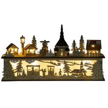 Laden Sie das Bild in den Galerie-Viewer, Weihnachtsdekoration, Weihnachtsdorf, 10 LEDs, warmweißes Licht, 45 x 10 x 25 cm, Holzdekor
