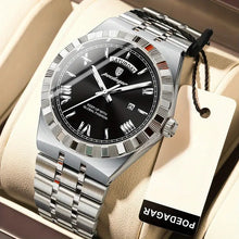 Laden Sie das Bild in den Galerie-Viewer, Elegante Herren-Armbanduhr, Stahlband. Mit Wochentag-Anzeige. 3 Modelle.