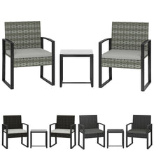 Laden Sie das Bild in den Galerie-Viewer, Rattan Bistroset, 3 teiliges Gartenmöbel-Set mit 2 Gartenstühlen und Tisch
