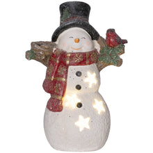 Laden Sie das Bild in den Galerie-Viewer, Schneemann Weihnachtsdeko mit LED-Beleuchtung, Batteriebetrieb, warmweiß, 38 cm