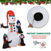 Laden Sie das Bild in den Galerie-Viewer, Aufblasbare Schneemann-Skulptur mit drei Pinguinen, 180 cm mit LED-Beleuchtung. Weihnachten Deko Luftfigur
