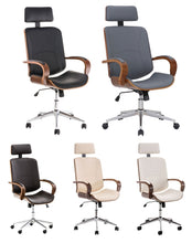 Laden Sie das Bild in den Galerie-Viewer, Designer-Bürostuhl DYTON Chefsessel Leder-Holz-Kombination