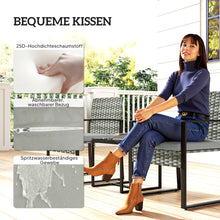 Laden Sie das Bild in den Galerie-Viewer, Rattan Bistroset, 3 teiliges Gartenmöbel-Set mit 2 Gartenstühlen und Tisch