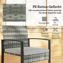Laden Sie das Bild in den Galerie-Viewer, Rattan Bistroset, 3 teiliges Gartenmöbel-Set mit 2 Gartenstühlen und Tisch