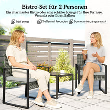 Laden Sie das Bild in den Galerie-Viewer, Rattan Bistroset, 3 teiliges Gartenmöbel-Set mit 2 Gartenstühlen und Tisch