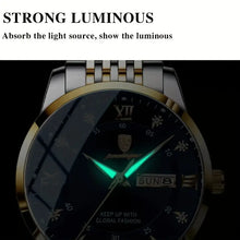 Laden Sie das Bild in den Galerie-Viewer, Herrenuhr Armbanduhr Stahl-Gold. Elegantes Design mit dunkelblauem Ziffernblatt