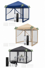 Laden Sie das Bild in den Galerie-Viewer, Faltpavillon 2 x 2 m Pop-Up – Partyzelt, Eventzelt &amp; Gartenzelt mit 4 Moskitonetzen in Grau, Blau oder beige