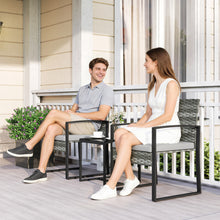 Laden Sie das Bild in den Galerie-Viewer, Rattan Bistroset, 3 teiliges Gartenmöbel-Set mit 2 Gartenstühlen und Tisch
